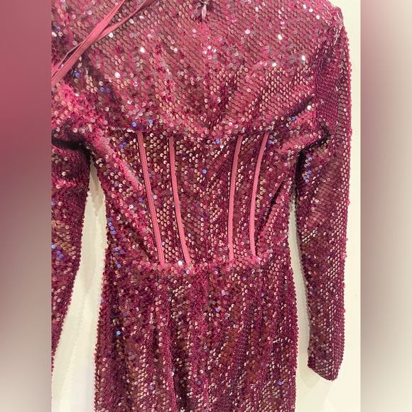 NWT Lavish Alice Sequin Corset Sweetheart Mini Dress, Burgundy, Size UK 8/ US 4 - Picture 11 of 16